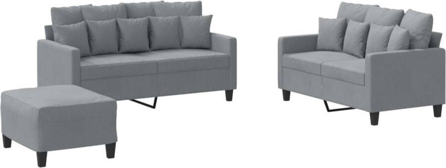 VidaXL -3-delige-Loungeset-met-kussens-stof-lichtgrijs - Foto 2