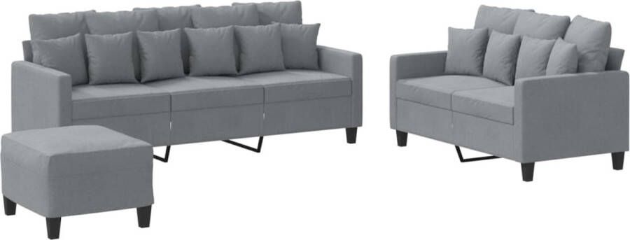 VidaXL -3-delige-Loungeset-met-kussens-stof-lichtgrijs - Foto 2