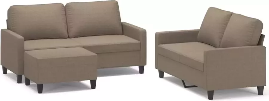 VIDAXL 3-delige Loungeset met kussens stof taupe - Foto 2