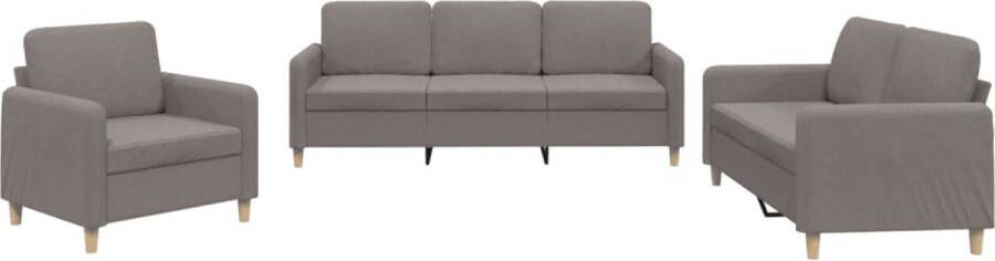 The Living Store 3-delige Loungeset met kussens stof taupe Loungeset Bankstel Fauteuil Twee Zitsbank Driezitsbank - Foto 2