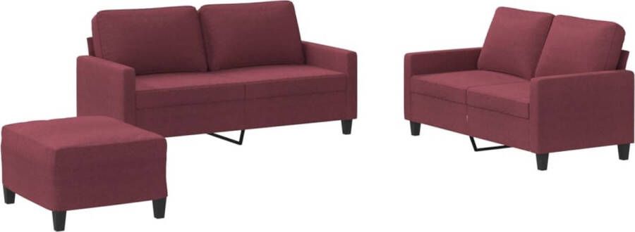 The Living Store 3-delige Loungeset met kussens stof wijnrood Loungeset Bankstel Woonruimte Lounge Meubilair Tuinmeubel - Foto 2