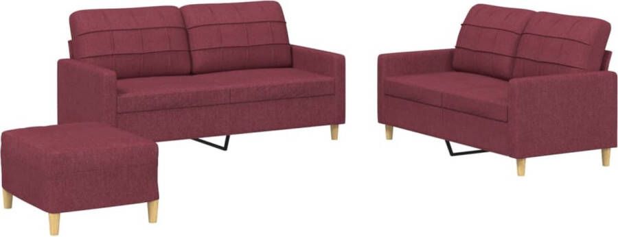 VidaXL Loungeset 3-delig Wijnrood Met kussens Loungeset Lounge Meubilair Buitenset Tuinset Rood Velours Sofa Bankstel Relaxstoel