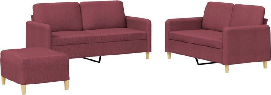 The Living Store 3-delige Loungeset met kussens stof wijnrood Loungeset Woonkamer Meubilair Lounge Stoffen Sofa Rode Bank Twee Persoons Bank - Foto 2