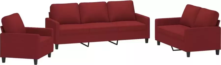 VidaXL 3-delige Loungeset met kussens stof wijnrood - Foto 2