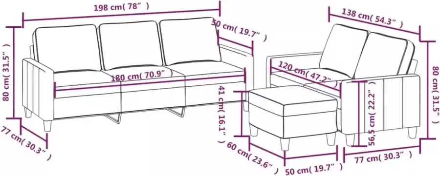 VidaXL 3-delige Loungeset met kussens stof wijnrood - Foto 2