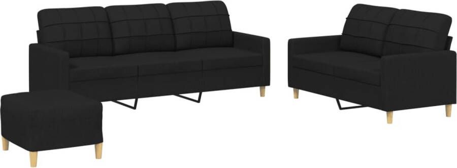 VidaXL -3-delige-loungeset-met-kussens-stof-zwart - Foto 3