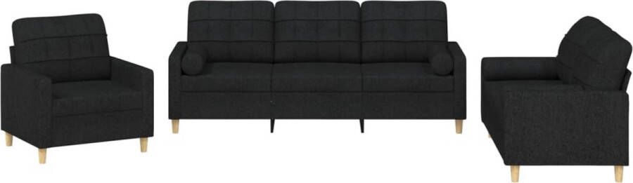 Vida XL vidaXL 3-delige Loungeset met kussens stof zwart-VXL-3201262 - Foto 6