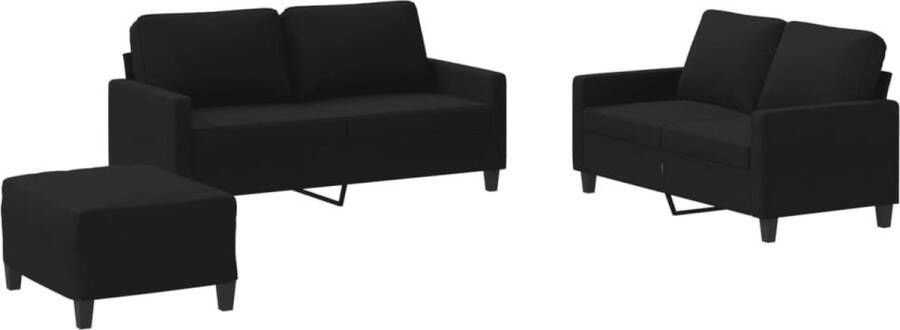 VidaXL -3-delige-loungeset-met-kussens-stof-zwart - Foto 3