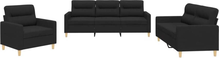 VidaXL -3-delige-loungeset-met-kussens-stof-zwart - Foto 4