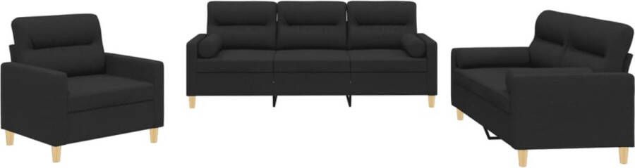 VidaXL -3-delige-Loungeset-met-kussens-stof-zwart - Foto 5