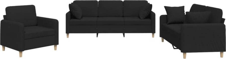 The Living Store 3-delige Loungeset met kussens stof zwart Loungebank Sofa Bankstellen Fauteuils Tuinmeubel - Foto 2