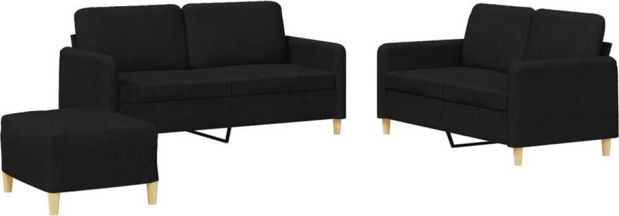 The Living Store 3-delige loungeset met kussens stof zwart Lounge Stoffen Bank Zwarte Bank 2 Persoons Bank Tv Bank Salon Meubels - Foto 2