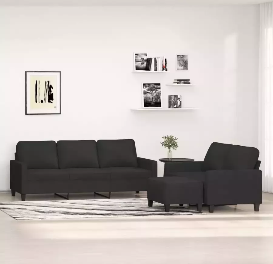 VIDAXL 3-delige loungeset met kussens stof zwart - Foto 1