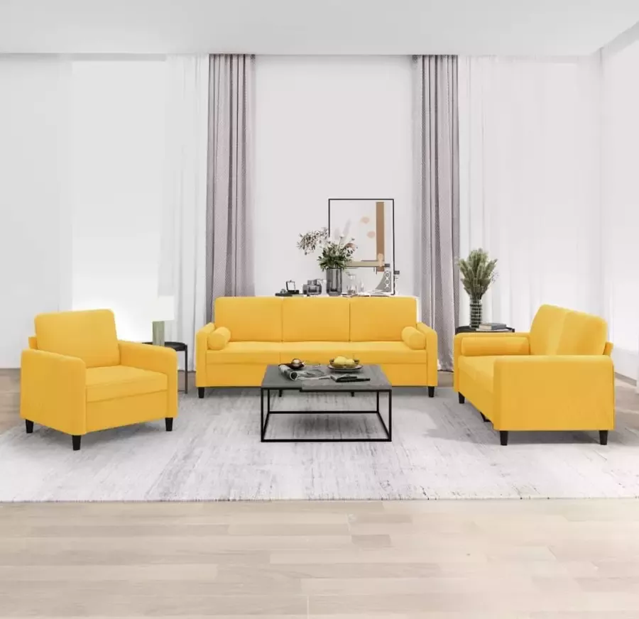VidaXL 3-delige Loungeset met sierkussens en kussens fluweel geel