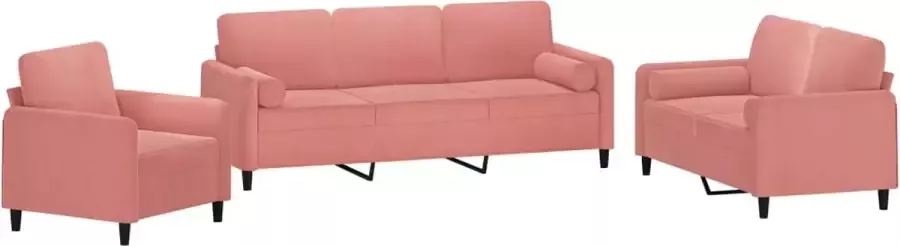 VIDAXL 3-delige Loungeset met sierkussens en kussens fluweel roze - Foto 4