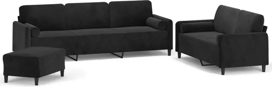 VidaXL 3-delige Loungeset met sierkussens en kussens fluweel zwart