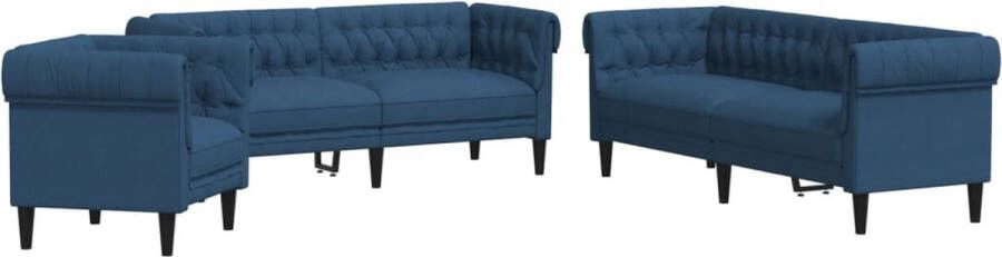 The Living Store 3-delige Loungeset stof blauw Loungeset Bankstel Sofa Blauwe Bank Stoffen Bank - Foto 2