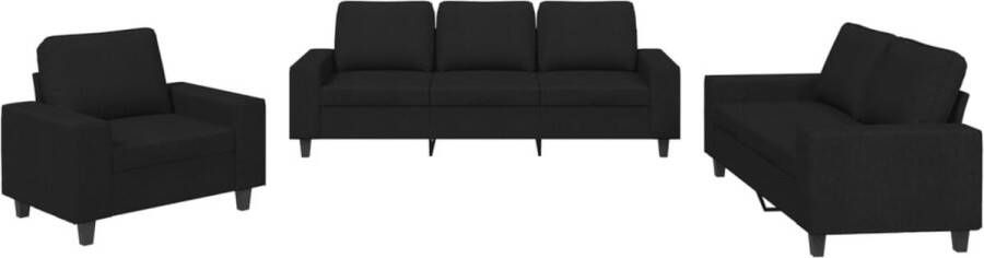 The Living Store 3-delige Loungeset stof zwart Loungebank Woonkamer Meubilair Zwarte Bank Stoffen Bank 2 Persoons Bank - Foto 3
