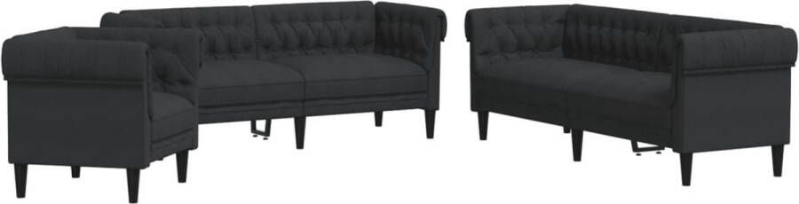 VidaXL Loungeset 3-delig Stof Zwart Loungebank Fauteuils Bankstellen Tuinmeubel Loungehoek