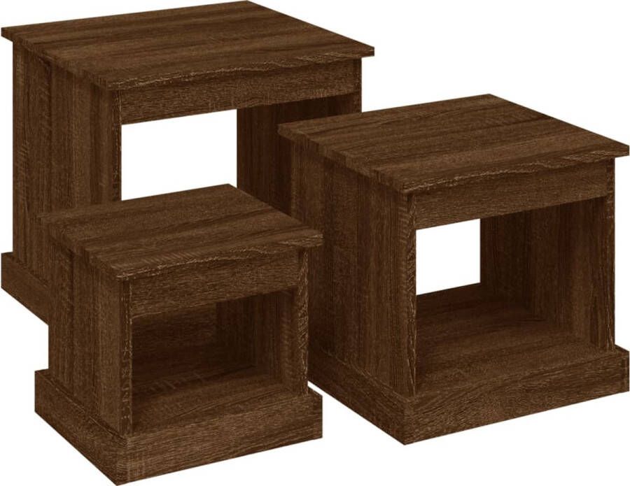 VidaXL Salontafelset 3-delig Bruineiken Salontafels Houten Salontafeltje Bijzet Tafels Koffiehoek Meubilair Bruin Meubilair Bruine Eiken