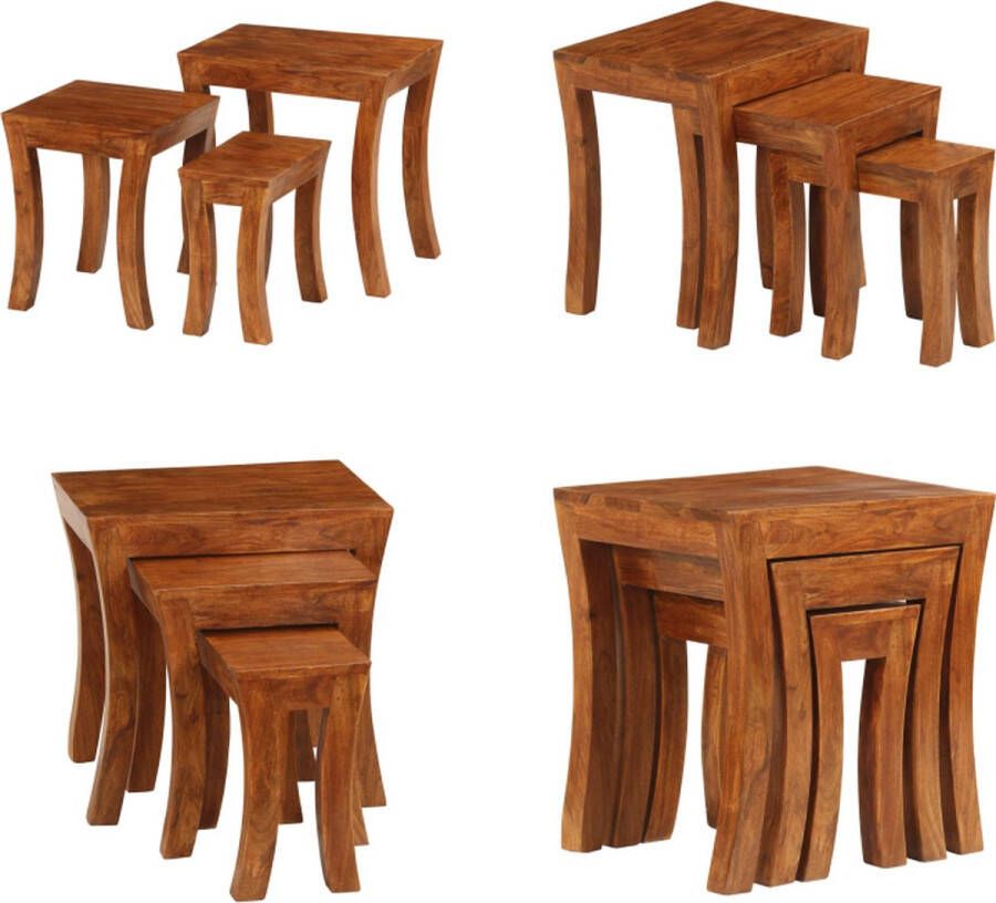 VidaXL 3-delige Tafeltjesset 50x35x50 cm massief acaciahout bruin In Elkaar Passend Tafeltje In Elkaar Passend Tafeltjes Tafelset Tafelsets