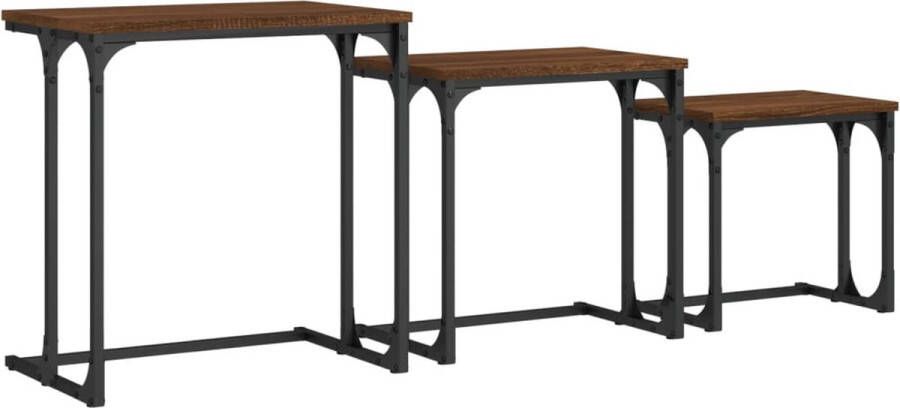 The Living Store 3-delige Tafeltjesset bewerkt hout bruin eikenkleur Salontafel Industrieel Meubilair Koffietafel Bijzet Tafels Tv Stand