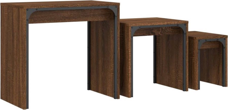 VidaXL Tafeltjesset 3-delig Bruin Eikenkleur Salontafel Industrieel Meubilair Houten Salontafel Multifunctioneel Meubel Bijzet Tafels Tv Stand Koffie Tafel