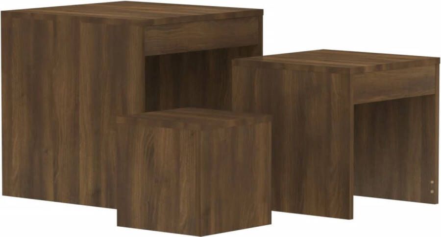VidaXL 3-delige tafeltjesset Bruin eiken hout Tafels Bijzettafel Nestkasten Houten Meubilair Bruin Meubilair Compacte Tafels Living Accessoires Kamerdecoratie - Foto 2