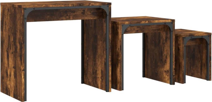 VidaXL Tafeltjesset 3-delig Gerookt Eiken Hout Nesttafel Nesttafels Bijzettafel Banktafel