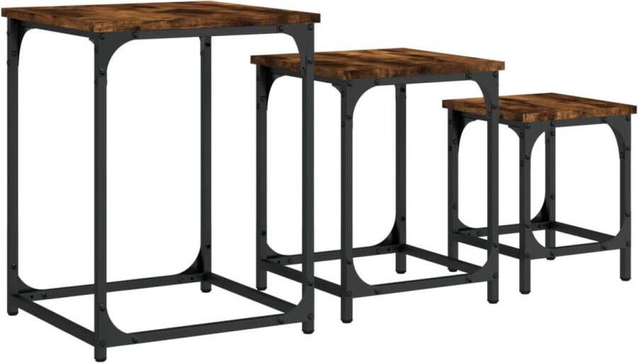 VidaXL 3-delige Tafeltjesset Gerookt Eiken Hout & Metaal Salontafelset Industrieel Design Houten Salontafel Bijzettafels Multifunctioneel Meubel Stackbare Tafels Roestvrijstalen Onderstel Bruine Salontafel