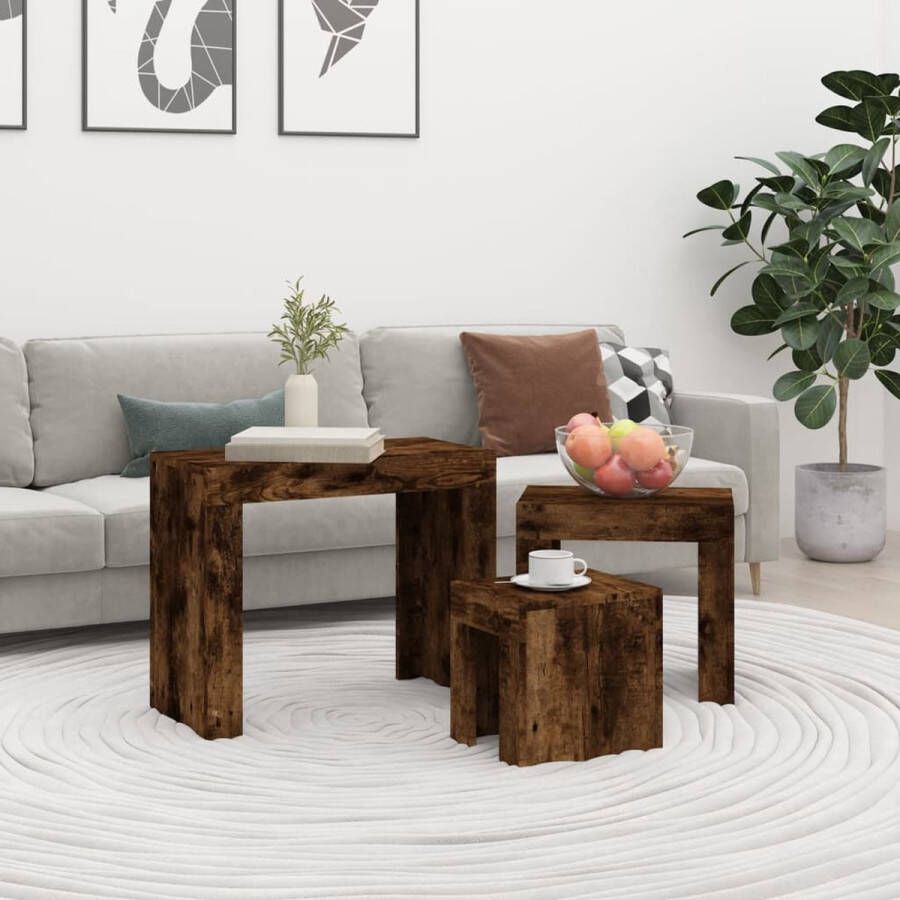 VidaXL -3-delige-Tafeltjesset-bewerkt-hout-gerookt-eikenkleurig