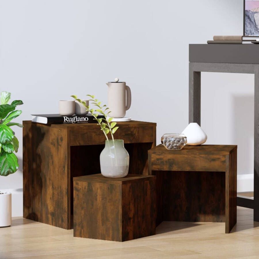 VidaXL -3-delige-Tafeltjesset-bewerkt-hout-gerookt-eikenkleurig