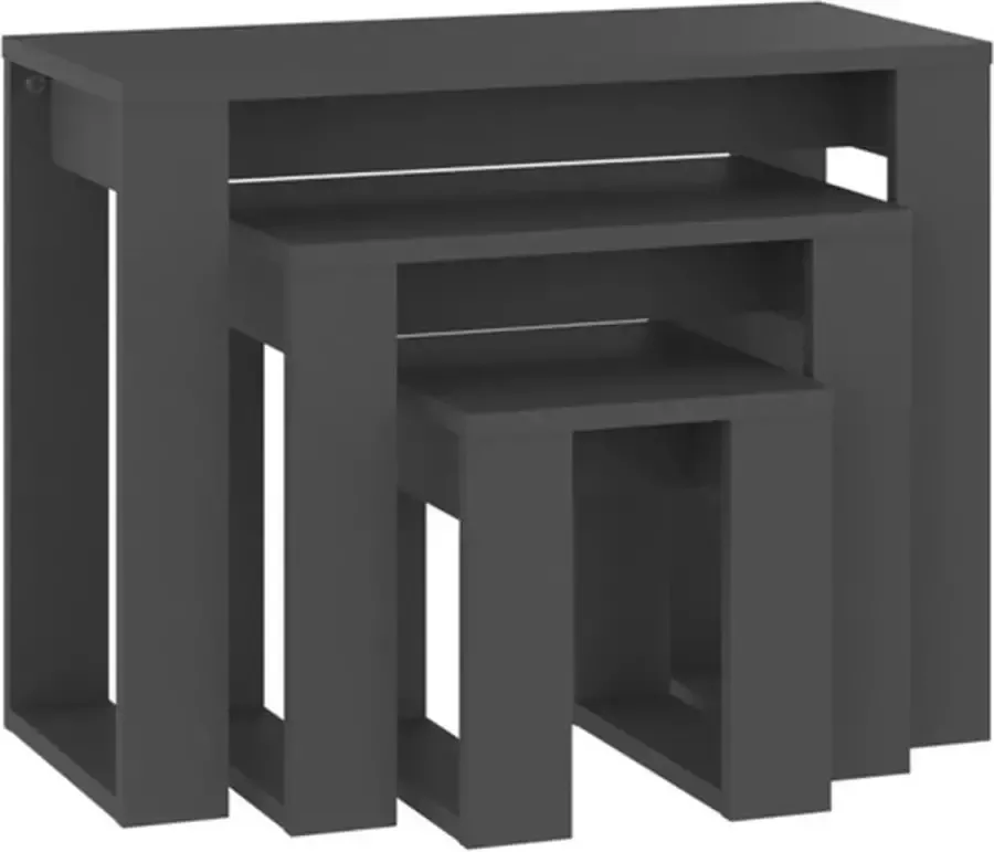 VidaXL -3-delige-Tafeltjesset-bewerkt-hout-grijs - Foto 2