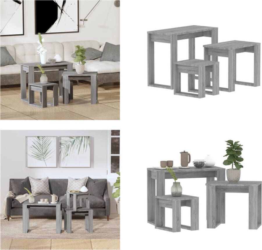VidaXL 3-delige Tafeltjesset bewerkt hout grijs sonoma eikenkleurig In Elkaar Passend Tafeltje In Elkaar Passende Tafeltjes Tafeltjesset Tafelset