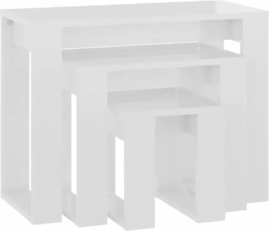 VidaXL -3-delige-Tafeltjesset-bewerkt-hout-hoogglans-wit - Foto 3