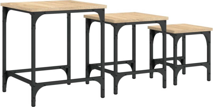 VidaXL Tafeltjesset 3-delig Sonoma Eikenkleur Salontafelset Industrieel Design Houten Salontafel Multifunctionele Salontafel Nestkasten Living Accessoires Bruine Salontafel