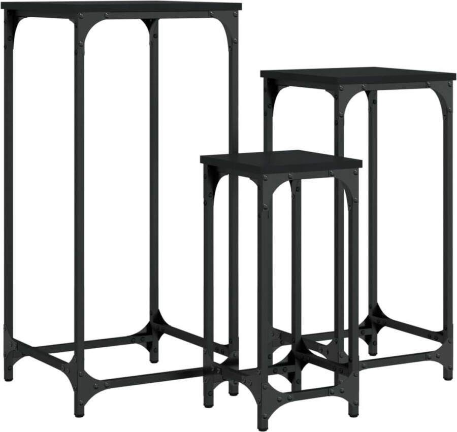 VidaXL 3-delige Bijzettafelset Zwart Hout & Metaal Nesttafel Nesttafels Bijzettafel Banktafel