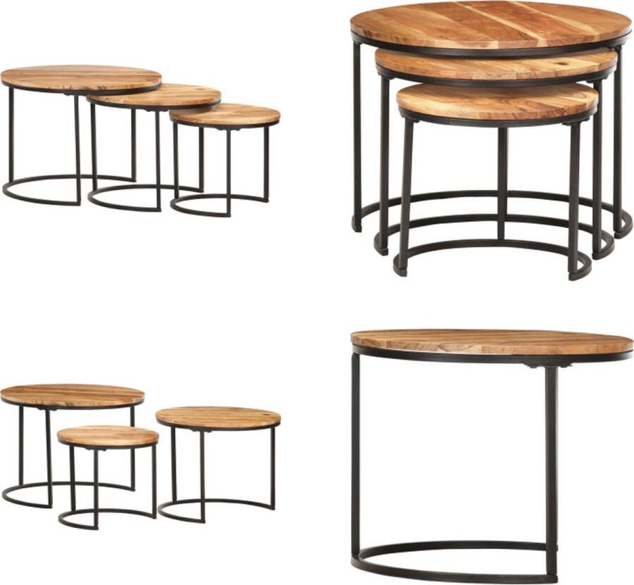 VidaXL 3-delige Tafeltjesset massief acaciahout Tafeltjesset Tafeltjessets Houten Salontafel Houten Salontafel