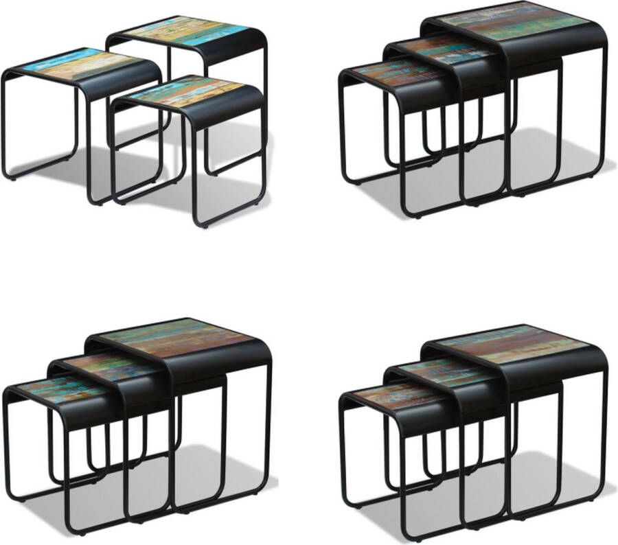 VidaXL 3-delige Tafeltjesset massief gerecycled hout Houten Tafel Houten Tafels Houten Bijzettafel Houten Bijzettafels - Foto 2