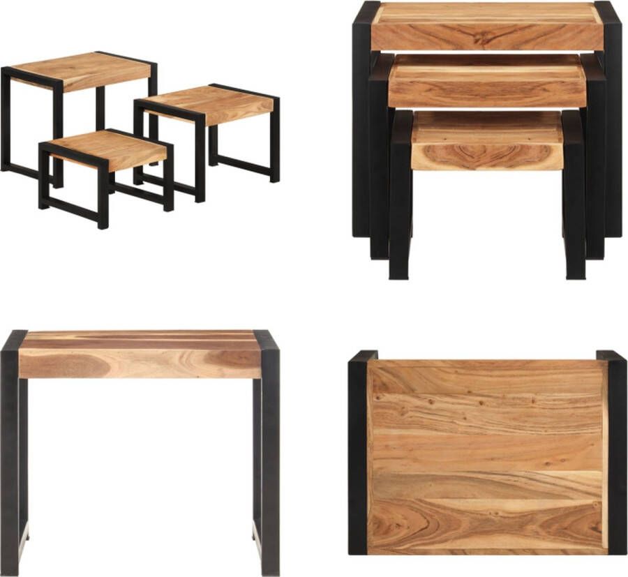 VidaXL -3-delige-Tafeltjesset-massief-hout-met-sheesham-afwerking - Foto 2
