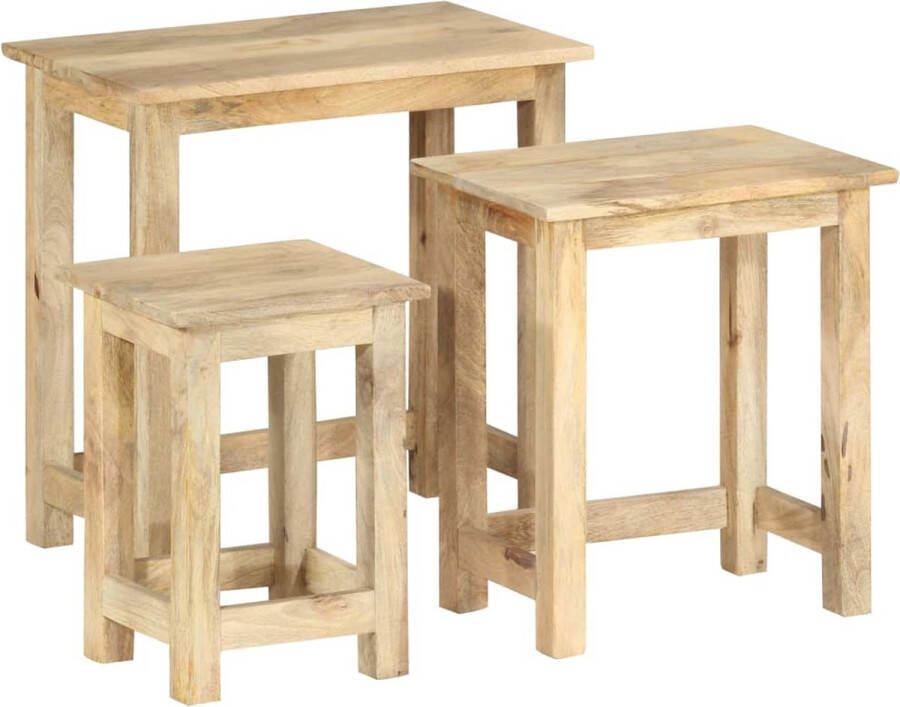 VidaXL Tafeltjesset 3-delig Massief Mangohout Bijzettafels Vintage Meubelen Houten Tafels Mangohouten Meubelen Stapelbare Tafels Decoratieve Tafels Interieurdecoratie - Foto 2