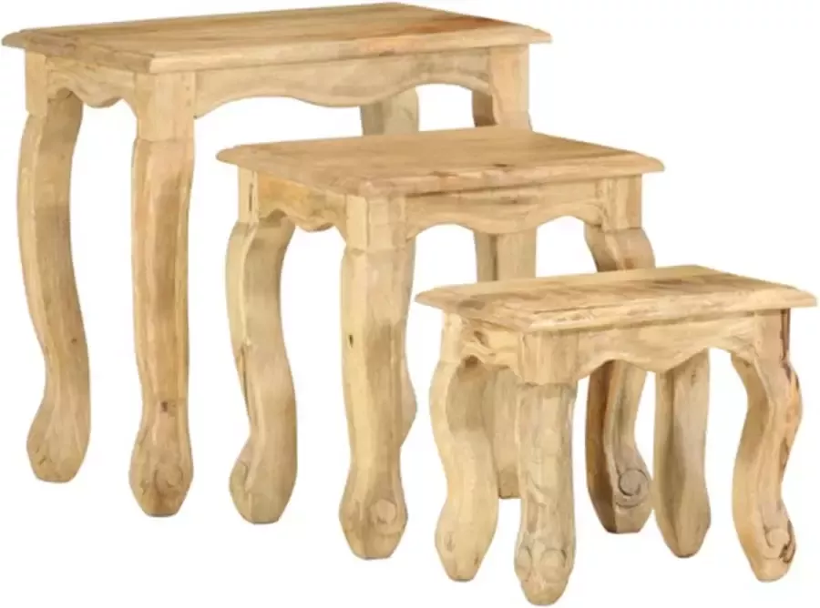 VIDAXL 3-delige Bijzettafelset massief mangohout