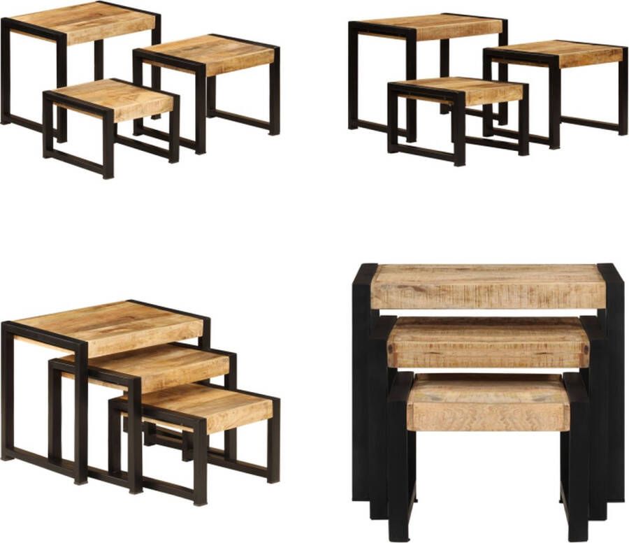 VidaXL 3-delige Tafeltjesset massief mangohout Bijzettafel Bijzettafels Bijzettafeltje Bijzettafeltjes
