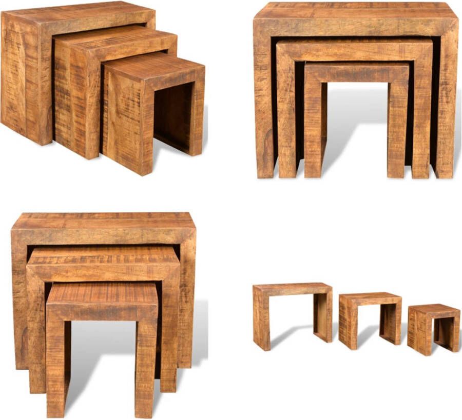 VidaXL 3-delige Tafeltjesset massief mangohout Houten Tafel Houten Tafels Houten Bijzettafel Houten Bijzettafels