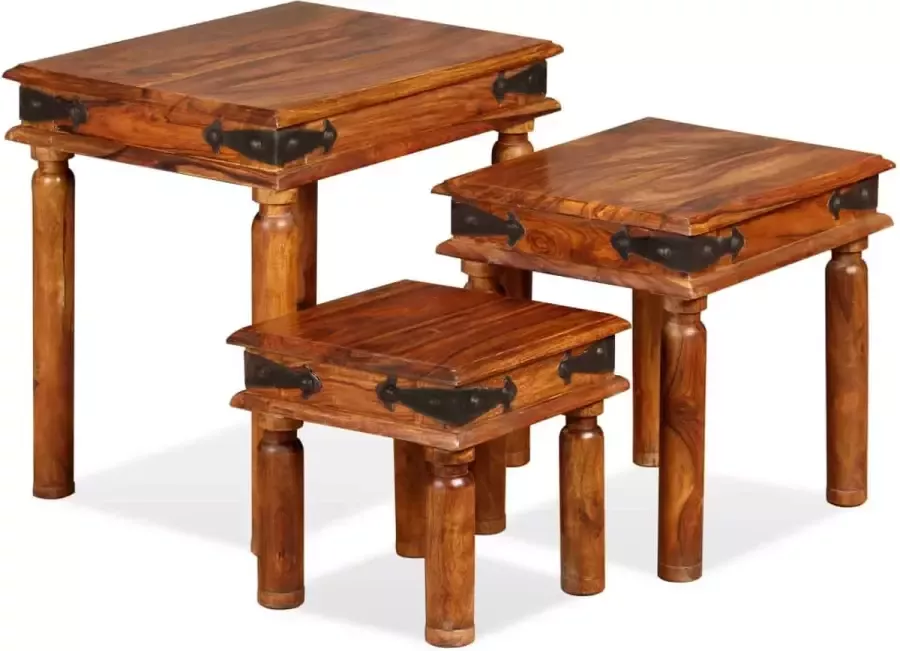 VidaXL 3-delige Tafeltjesset massief sheeshamhout bruin