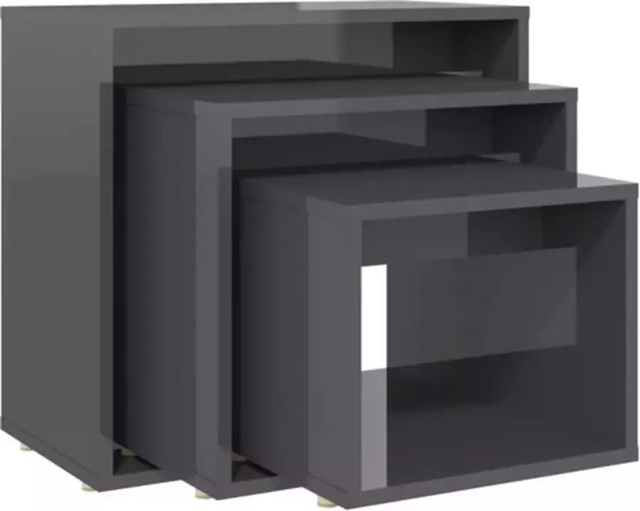 VidaXL 3-delige Tafeltjesset spaanplaat hoogglans grijs - Foto 2