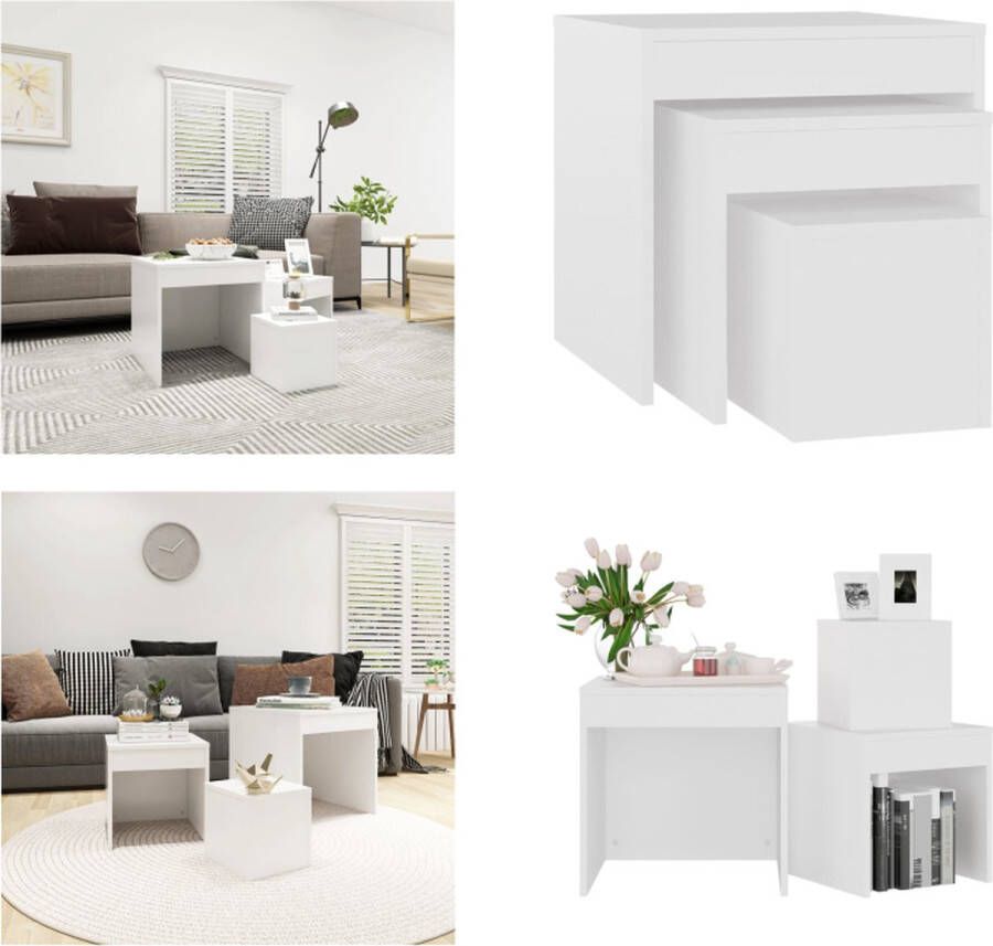 VidaXL 3-delige Tafeltjesset bewerkt hout wit - Foto 2