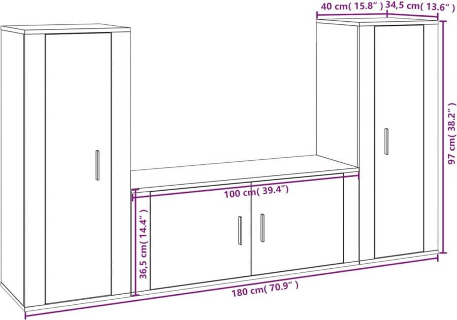 VidaXL -3-delige-Tv-meubelset-bewerkt-hout-betongrijs - Foto 2