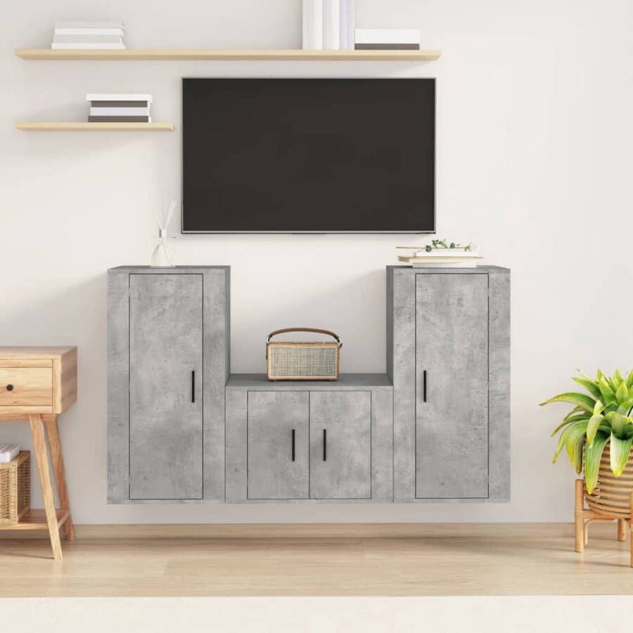 VidaXL -3-delige-Tv-meubelset-bewerkt-hout-betongrijs - Foto 3