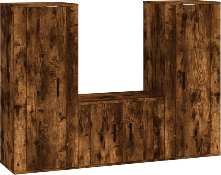 VidaXL Tv-meubelset 3-delig Bewerkt hout Eikenkleur Klassieke Televisiekast Houten Meubilair Bruine Tv-stand Tv Meubel Set Salontafel Woonkamer Decoratie Opslagruimte